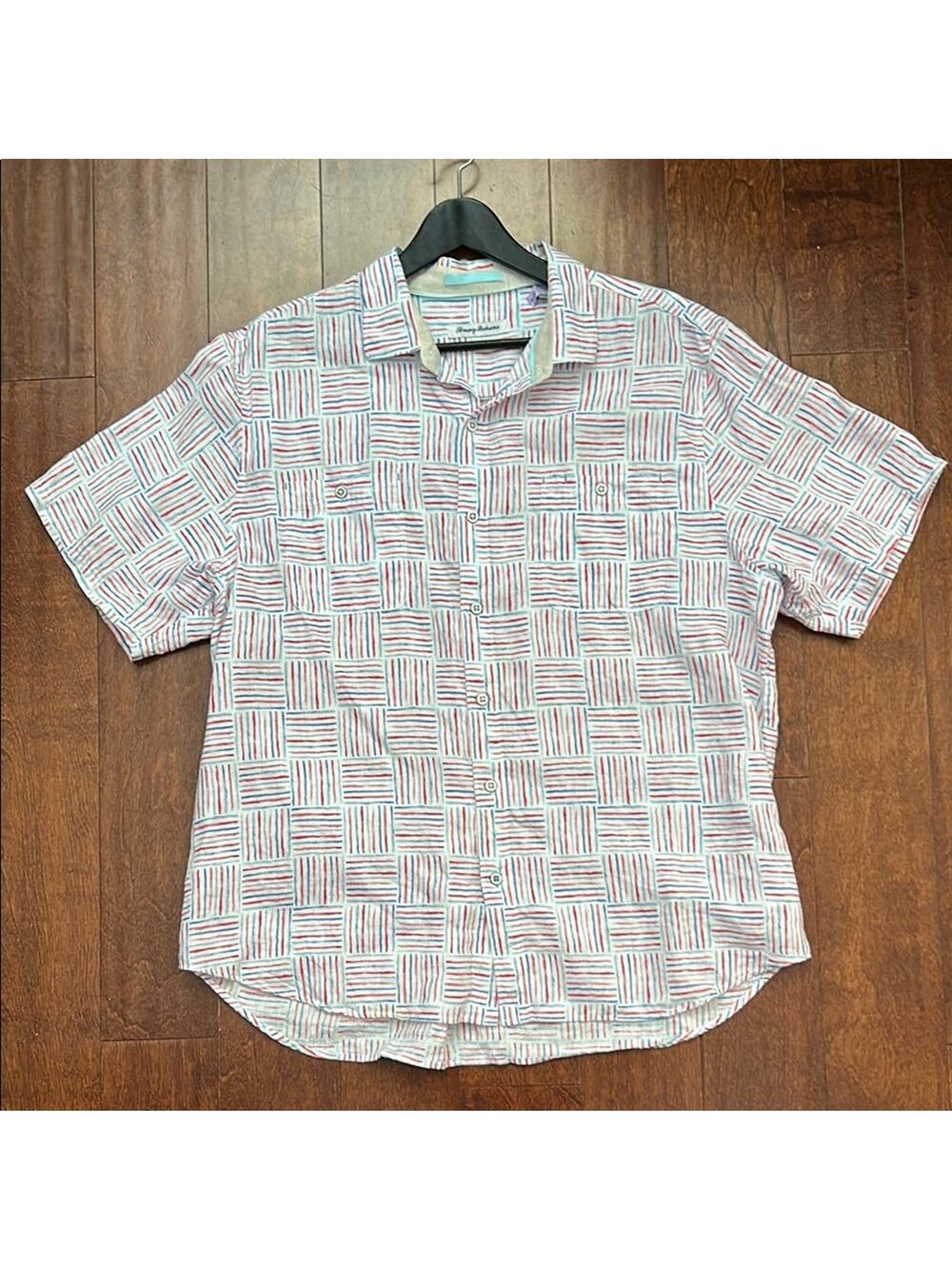 Tommy Bahama 4th of July 100% Linen Men's Red White & Blue Summer Shirt, Size XL